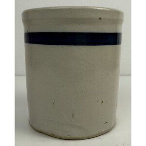 Antique Blue Banded Stoneware‎ Crock Early 1900s Rounded Inside GUC 4.5" x 5.25"